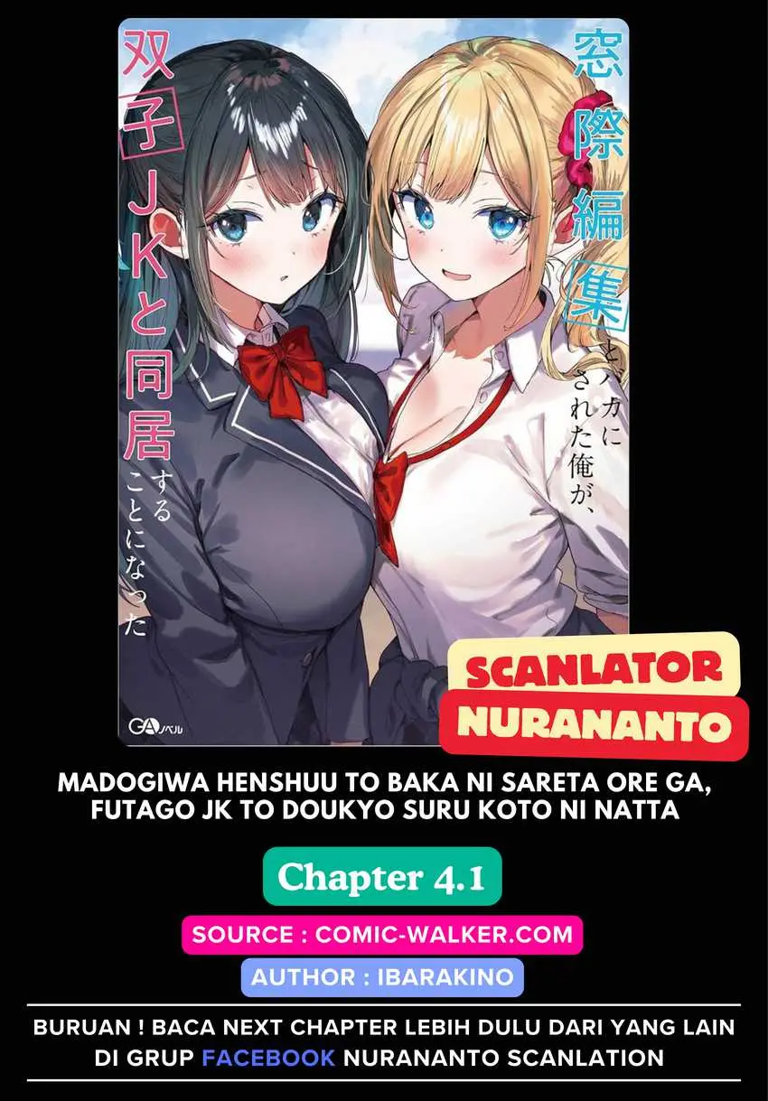 Baca Komik Madogiwa henshuu to baka ni sareta ore ga, futago JK to doukyo suru koto ni natta Chapter 4.1 Gambar 1